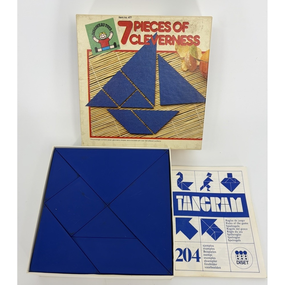 Vintage Discovery Toys 7 Pieces of Cleverness Tangram Puzzle Game